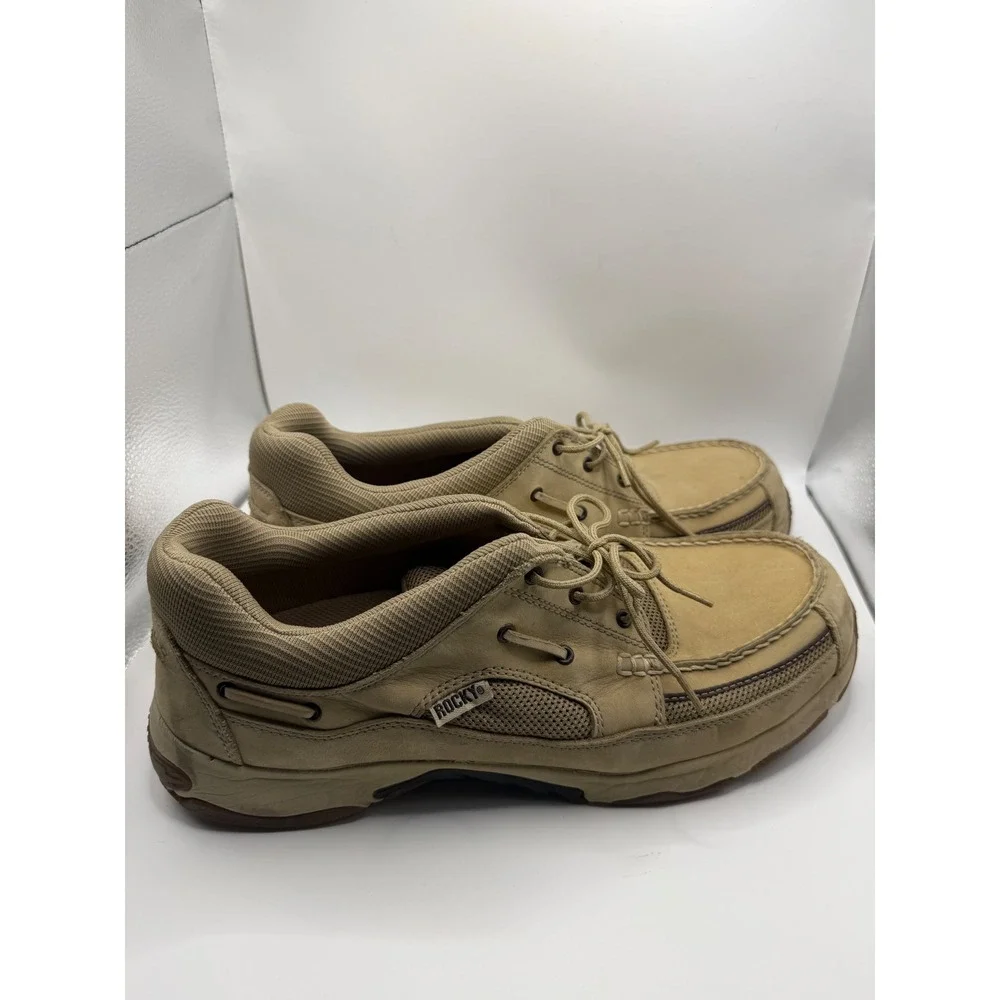 Rocky Hydro-Ports Mens 14 M Tan Leather Mesh Boat Shoes Moc Toe Oxfords 4612